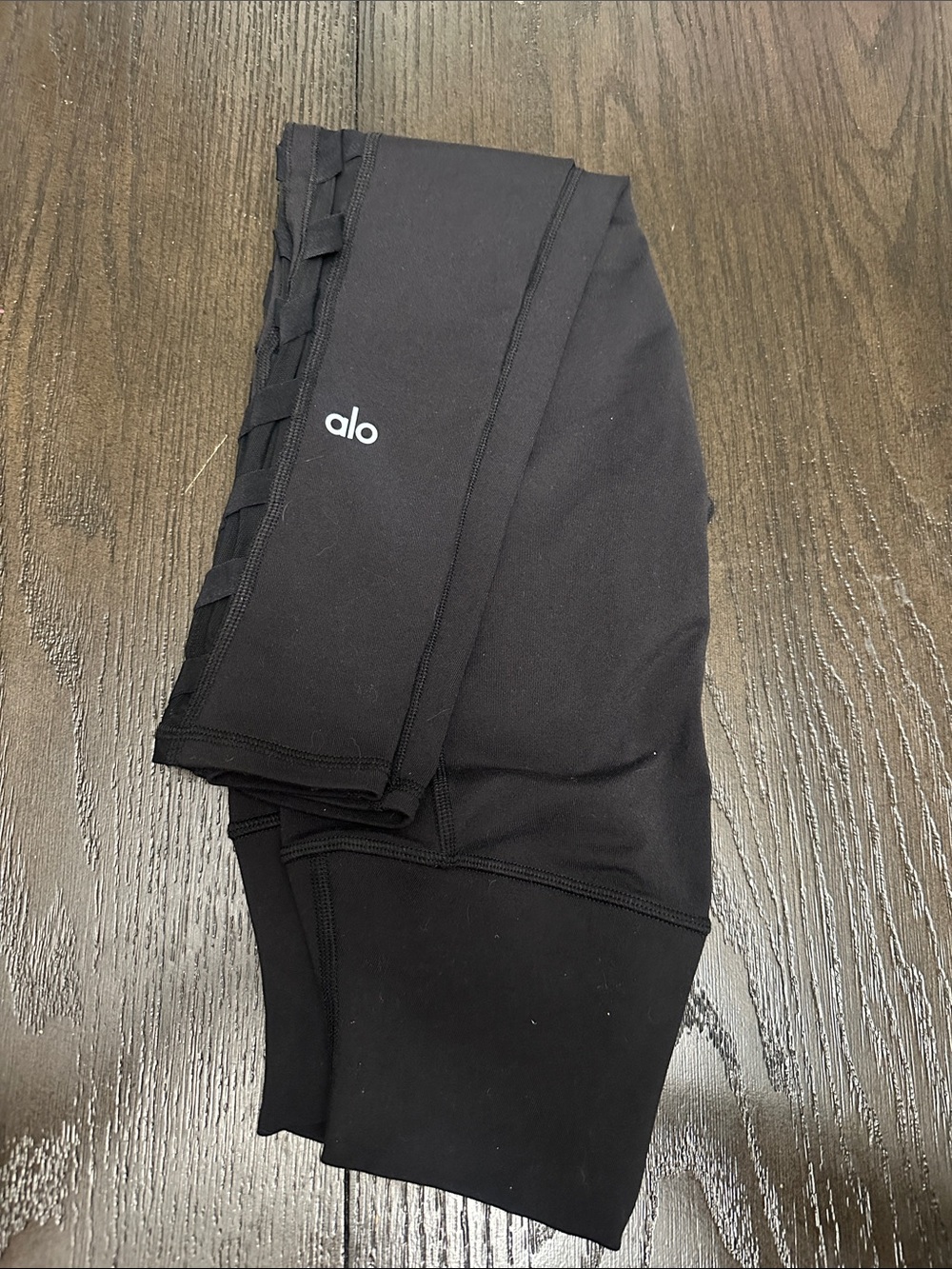 ALO Yoga Black Leggings with Side Lattice Detail